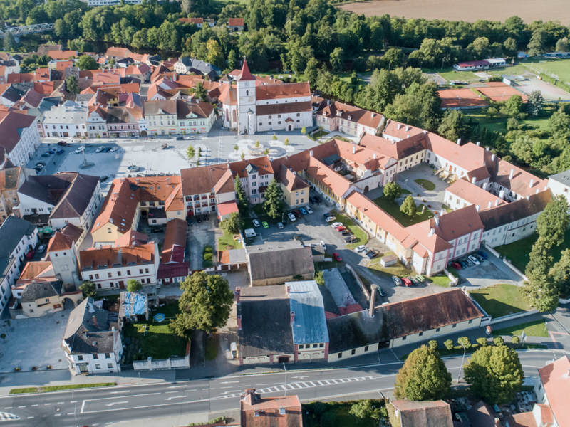 Horažďovice, letecký pohled na historické jádro Horažďovice, letecký pohled na historické jádro